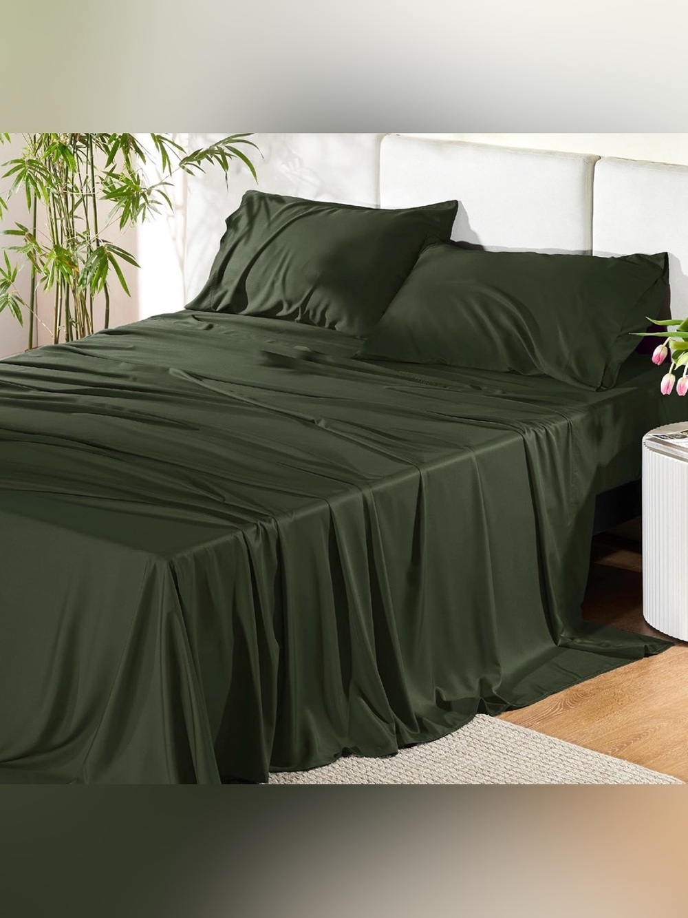Bedsure King Bamboo Rayon 4-Piece Sheet Set – Olive Green